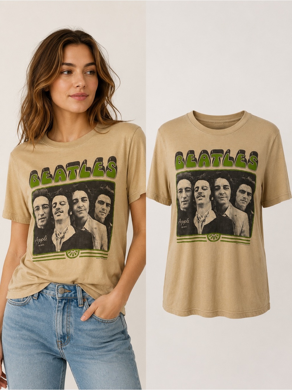 Junk Food Clothing | Beatles Graphic Tee Tan Micro Modal | Size Large